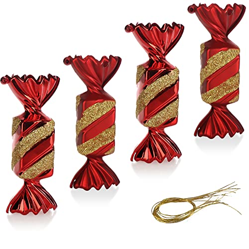 com-four® 4X Christbaumanhänger Bonbon - Weihnachtskugel Geschenkbonbon - Christbaumschmuck in Bonbon-Form für die Weihnachtsbaum-Dekoration - bruchfester Baumschmuck von com-four