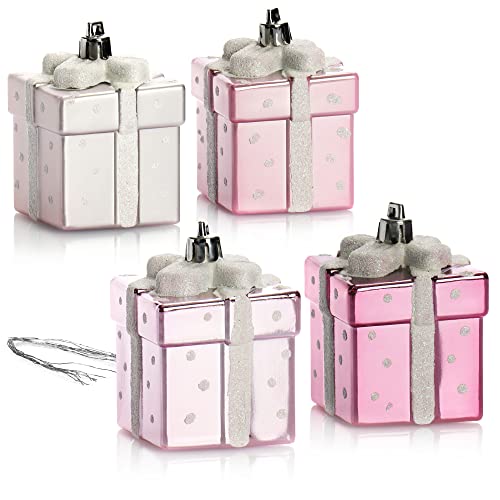 com-four® 4X Christbaumanhänger Geschenk - Weihnachtskugel Geschenkbox - Christbaumschmuck in Geschenk-Form für die Weihnachtsbaum-Dekoration - bruchfester Baumschmuck von com-four