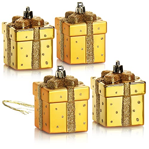 com-four® 4X Christbaumanhänger Geschenk - Weihnachtskugel Geschenkbox - Christbaumschmuck in Geschenk-Form für die Weihnachtsbaum-Dekoration - bruchfester Baumschmuck von com-four