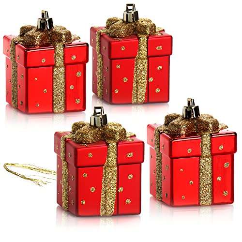 com-four® 4X Christbaumanhänger Geschenk - Weihnachtskugel Geschenkbox - Christbaumschmuck in Geschenk-Form für die Weihnachtsbaum-Dekoration - bruchfester Baumschmuck von com-four