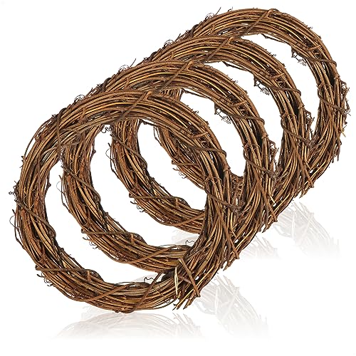 com-four® 4X DIY Deko Holz-Kranz zum basteln - Kranz aus Rattan zum Dekorieren z.B von Fenstern, Tische und Türen (4 Stück - Kranz Ø20cm Hellbraun) von com-four