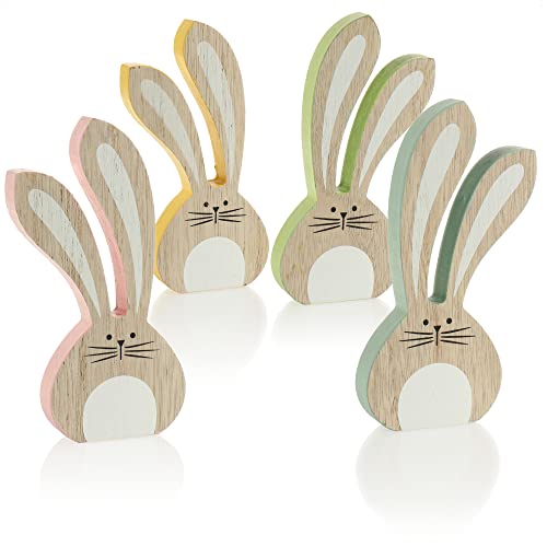 com-four® 4X Deko-Aufsteller Hase - Osterdekoration zum Hinstellen aus Holz - Osterhase in bunten Farben - Holzdeko (4 Stück - Hasen bunt) von com-four