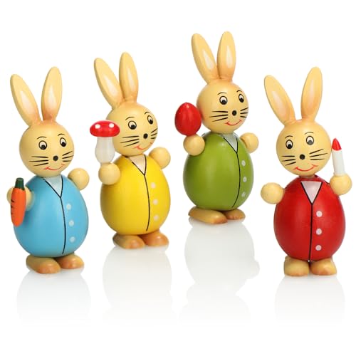 com-four® 4X Deko-Osterhase aus Holz - 8cm - Aufsteller zum Frühling und zur Osterdekoration - Holz-Hase in bunten Farben - Holzfiguren für Ostern (4X Hase bunt) von com-four