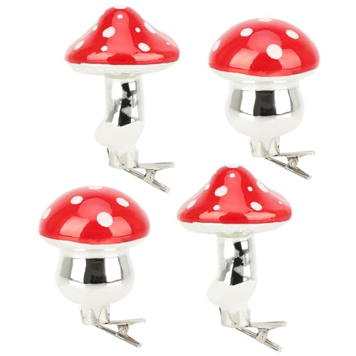 com-four® 4X Deko-Pilze für den Weihnachtsbaum - Christbaumschmuck in Pilz-Form - Fliegenpilz mit Befestigungsclip - Glänzende Fliegenpilze (4X Pilz mit Clip) von com-four