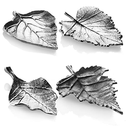 com-four® 4X Deko-Untersetzer im Blatt-Design - dekorative Teelichthalter aus Metall - Moderne Flache Schalen als Deko und Teelichtständer - Dekoschale [Auswahl variiert] von com-four