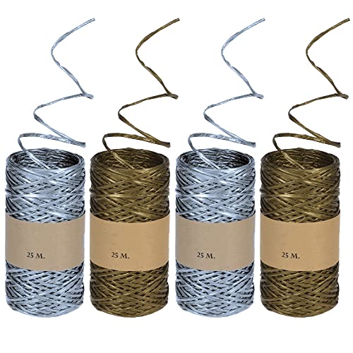 com-four® 4X Dekoband in weihnachtlichen Farben - Geschenkschnur mit Drahtverstärukung - Ideal zum Basteln und Verpacken - 25 m je Rolle [Auswahl variiert] (04 Stück - drahtverstärkt) von com-four