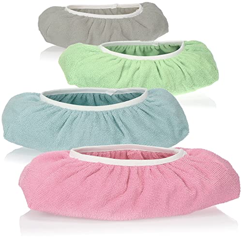 com-four® 4X Wischmopp-Überzieher in 4 Farben - saugstarke Mikrofaser-Ersatzbezüge für die Nass- & Trocken-Bodenreinigung - Wiederverwendbare Putzschuhe, waschbar bis 60 °C (4 Stück - dezente Farben) von com-four