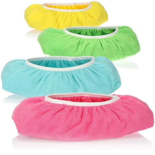com-four® 4x Wischmopp-Überzieher in 4 Farben - saugstarke Mikrofaser-Ersatzbezüge für die Nass- & Trocken-Bodenreinigung, waschbar bis 60 °C - wiederverwendbare Putzschuhe (4 Stück - kräftige Farben) von com-four