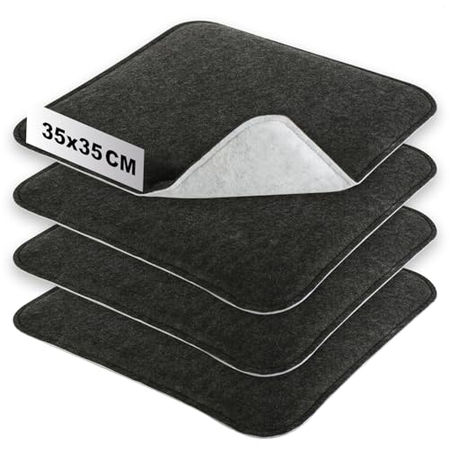 com-four® 4X Gepolstertes Sitzkissen 35 x 35 - Stuhlkissen für Stühle und Bänke - Sitzkissen-Set aus Filz - Eckige Sitzpolsterauflage für Esszimmer, Garten, Terrasse, Balkon von com-four