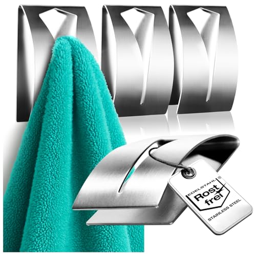 com-four® 4X Handtuchhaken selbstklebend - Handtuchhalter aus rostfreiem Edelstahl 304 - Handtuchklemme Badezimmer ohne Bohren (4 Stück) von com-four