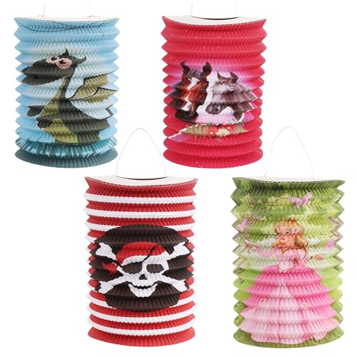 com-four® 4X Laterne mit bunten Motiven - Papierlaterne für Sankt Martin und Halloween - Martinslaterne für Kinder von com-four