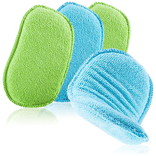 com-four® 4X Mikrofaser Autoschwamm - Top Autopflege mit saugstarkem Waschschwamm - Autowäsche mit wiederverwendbarem Polierschwamm (4 Stück - blau/grün) von com-four