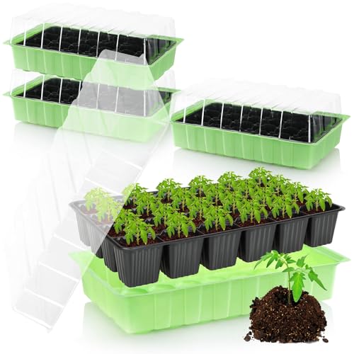 com-four® 4X Mini-Zimmergewächshaus mit Deckel - Anzuchtset mit 96 Töpfen - Pflanzkasten für Gemüse, Kräuter & Blumen - Keimbox für Fensterbank & Balkon (Anzuchtset 3) von com-four