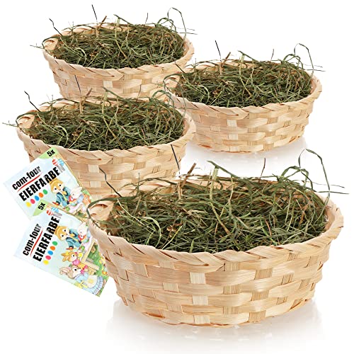 com-four® 4X Osterkörbchen mit Deko Gras und Eierfarbe - Osterkörbe mit echtem Bergwiesenheu - Bastkorb mit grünem Ostergras als Dekoration zu Ostern (Set Natur braun 3) von com-four