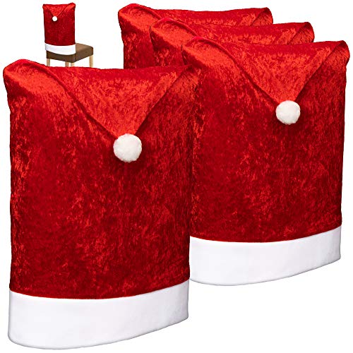 com-four® 4X Premium Stuhlhusse - Weihnachtsdekoration für Stühle - Schonbezüge im weihnachtlichen Design - Sitzmöbel-Überzüge - Stuhlbezug für Weihnachten - Stuhlabdeckung von com-four