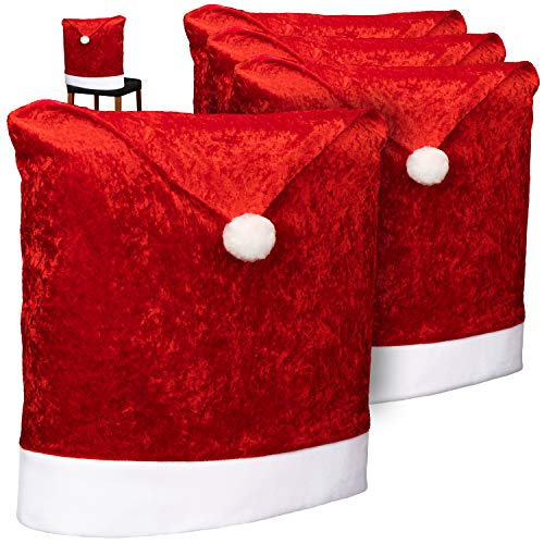 com-four® 4X Premium Stuhlhusse - Weihnachtsdekoration für Stühle - Schonbezüge im weihnachtlichen Design - Sitzmöbel-Überzüge - Stuhlbezug für Weihnachten - Stuhlabdeckung von com-four