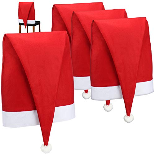 com-four® 4X Premium Stuhlhusse - Weihnachtsmütze für Stühle - Schonbezüge im weihnachtlichen Design - Sitzmöbel-Überzüge - Stuhlbezug für Weihnachten - Stuhlabdeckung von com-four