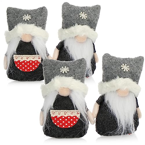 com-four® 4X Premium Weihnachts-Wichtelpaar Gr.S für die Weihnachtsdeko - Nordpol-Figuren als winterliche Dekoartikel - Niedlicher Zwerg mit Doppelzippfelmütze (grau 13cm) von com-four