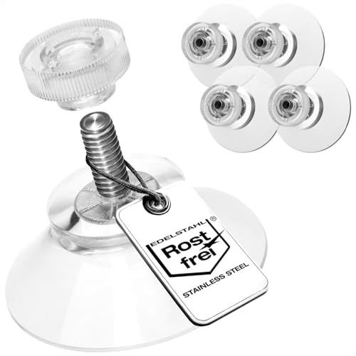 com-four® 4X Saugnäpfe mit M4-Gewinde - Ø 30 mm - Extra starker Halt auf glatten Oberflächen - Premium Saugnapf mit transparenter Rändelmutter - Einfache Montage ohne Bohren von com-four