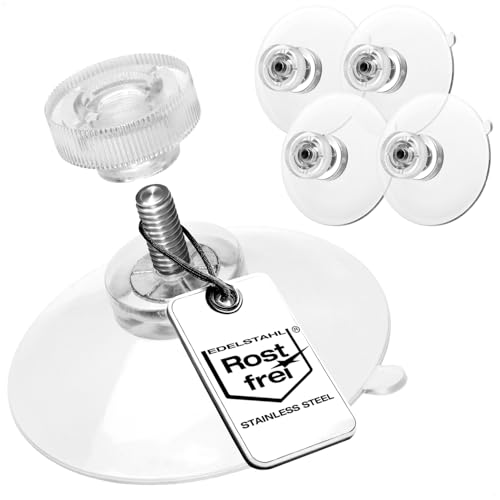 com-four® 4X Saugnäpfe mit M4-Gewinde - Ø 40 mm - Extra starker Halt auf glatten Oberflächen - Premium Saugnapf mit transparenter Rändelmutter - Einfache Montage ohne Bohren von com-four