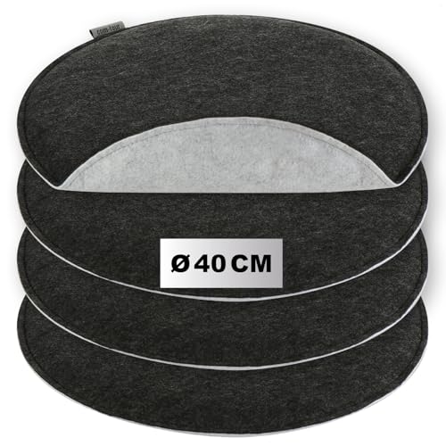 com-four® 4X Sitzkissen aus Filz Ø 40 cm - gepolstertes Stuhlkissen - runde Sitzpolsterauflage für Esszimmer, Garten, Balkon - 2-farbiges Wendekissen von com-four