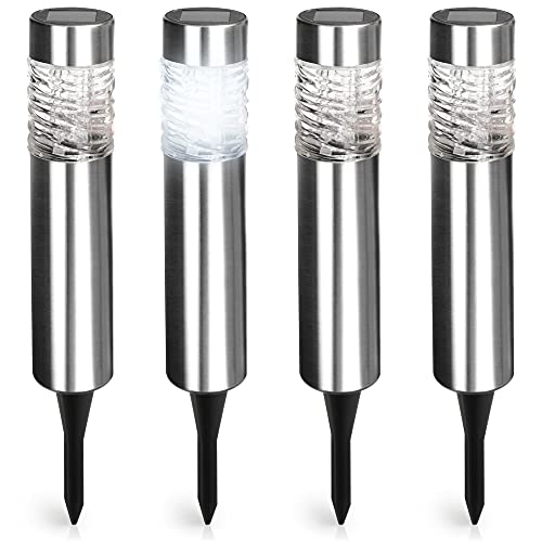 com-four® 4x Solarleuchte für Außen - Gartenleuchte für den Boden mit Erdspieß - Wegeleuchte Edelstahl - Solarlampe (4 Stück - Solar-LED) von com-four