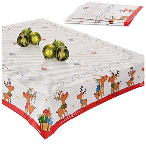 com-four® 4X Tischdecke mit Weihnachtsmotiv - Festliche Tafelwäsche für Tisch, Adventskranz, Pyramide - Mitteldecken-Set im weihnachtlichen Design - Tischtuch abwischbar ca. 80 x 80 cm (Rentiere) von com-four