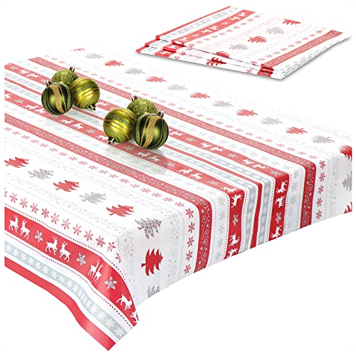 com-four® 4X Tischdecke mit Weihnachtsmotiv - Tischtuch abwischbar ca. 80 x 80 cm - Mitteldecken-Set weihnachtliches Design - Festliche Tafelwäsche für Tisch, Adventskranz, Pyramide (X-Mas Design 2) von com-four