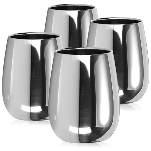 com-four® 4X Trinkbecher aus Edelstahl - Hochglanz Weinbecher 200 ml - Premium Edelstahl-Becher to Go - Thermobecher doppelwandig & BPA-frei - edler Weinkelch (4 Stück - 200ml Hochglanz) von com-four