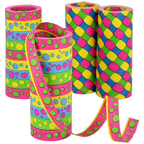 com-four® 4x XXL Luftschlangen Rollen, extra lang als Party Deko für Geburtstage - Papierschlangen für Silvester - 15 m, 9 Röllchen extra breit 14 mm (4 Stück - XXL) von com-four