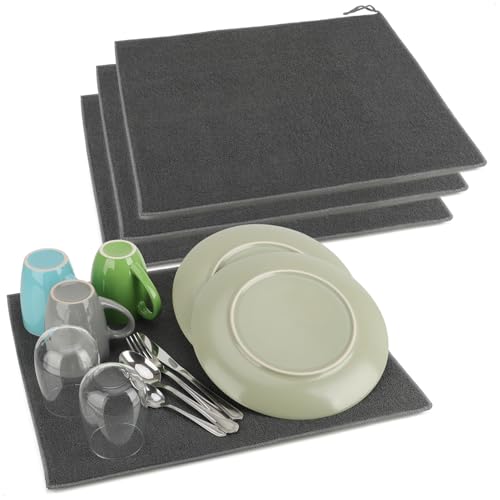 com-four® 4x Abtropfmatte für Geschirr, Besteck und Töpfe - 48 x 38 cm Abtropfgestell - Trockenmatte aus Mikrofaser - Spülbeckenmatte (4 Stück - Matte) von com-four