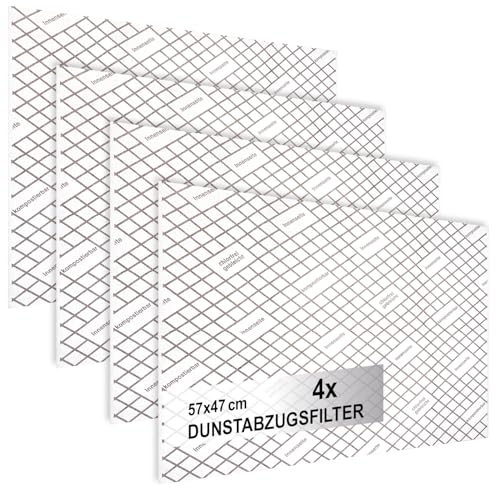 com-four® 4x Dunstabzugsfilter für Dunstabzugshaube mit hoher Filterleistung - 1 mm Flachfilter Universal Zuschneidbar mit Sättigungsanzeige - 100% kompostierbar - 57 x 47 cm (Mit Indikator - 4 Stück) von com-four