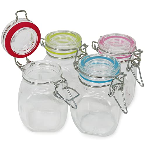 com-four® 4x Einmachglas mit Bügelverschluss, Drahtbügelglas mit Gummiring in tollen Farben, 100 ml [Auswahl variiert] (04 Stück - 100 ml) von com-four
