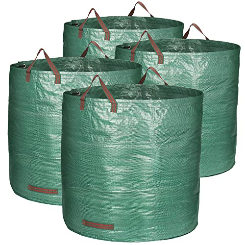 com-four® 4x Gartenabfallsack XXL - je 500L - 150gsm, faltbarer, stabiler Gartensack mit Tragegriffen - reißfeste Falttonne für Laub, Grünschnitt und Gartenabfälle (500 l - 4 Stück) von com-four
