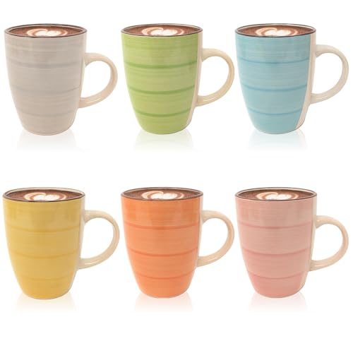 com-four® 6x Kaffeebecher aus Keramik - Kaffee-Tasse in modernem Design - Kaffeepott für Kalt- und Heißgetränke - 260 ml (06 Stück - grün/blau/gelb/rosa/orange/grau) von com-four