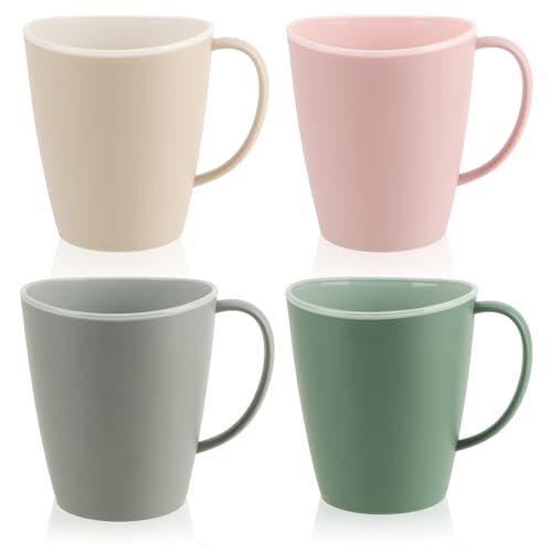 com-four® 4x Kaffeetasse mit Henkel 360 ml - spülmaschinenfestes Becherset - Mehrweg Trinkbecher aus Kunststoff - Plastiktasse - Henkeltasse [Auswahl variiert] (Pastellfarben - mehrfarbig) von com-four