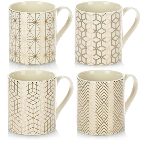 com-four® 4x Kaffeetassen 180 ml aus Keramik, Design Tassen Art-Deco Style - Kaffeepott, auch für Tee und Glühwein - Espresso, Americano Kaffeebecher - kleine Keramikbecher für Heißgetränke von com-four