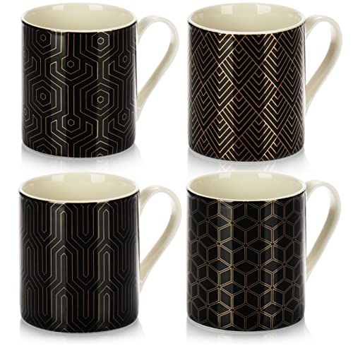 com-four® 4x Kaffeetassen 150 ml aus Keramik im modernen Art-Deco Style - Kaffeepott mit Henkel, auch für Tee und Glühwein - Espresso, Americano Kaffeebecher - kleine Keramikbecher für Heißgetränke von com-four