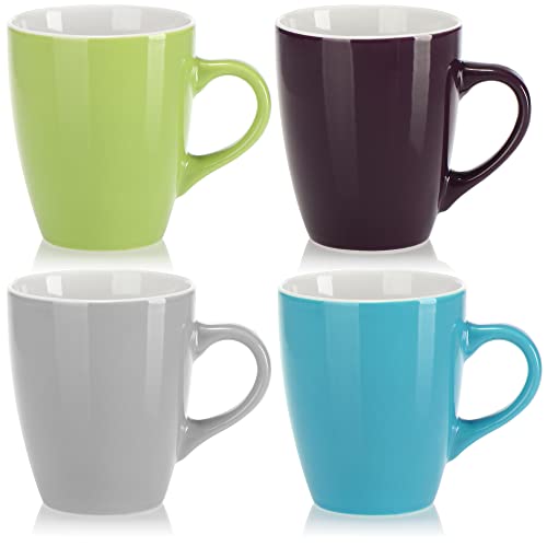 com-four® 4x Kaffeetassen aus Keramik - Kaffee-Becher in modernem Design - Kaffeepott für Kalt- und Heißgetränke - farbige Henkeltasse - Trinkbecher 300 ml (.4x - blau/grau/grün/lila) von com-four