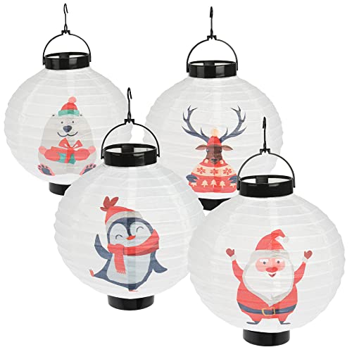 com-four® 4x LED Laterne - Laterne mit schönen Motiven - Batteriebetriebene Papierlaterne - LED Beleuchtung zu Weihnachten - Weihnachtsdeko [Auswahl variiert] (4 Stück - Weihnachten) von com-four