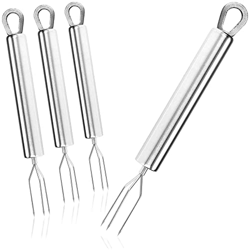 com-four® 4x Pellkartoffel-Gabel mit 3 Zinken, aus rostfreiem Edelstahl 430, wiederverwendbar als Maisspieß, Schälhilfe (04 Stück - Edelstahl) von com-four