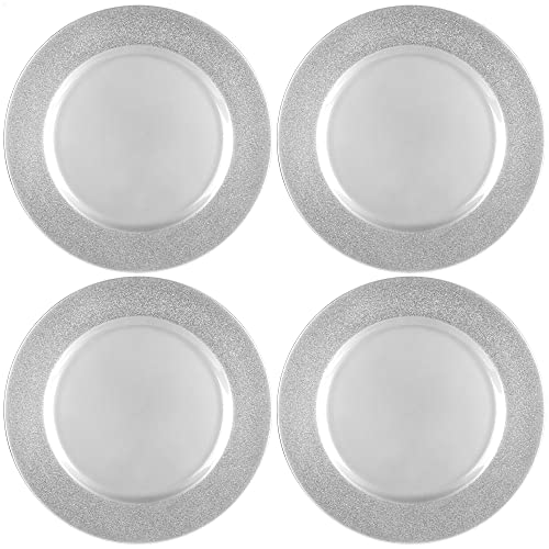 com-four® 4x Platzteller glitzern - wiederverwendbare einfarbige Unterteller als Tischdekoration - monochrome Dekoteller für Hochzeit, Familienfeier oder Weihnachten - Ø 33 cm von com-four