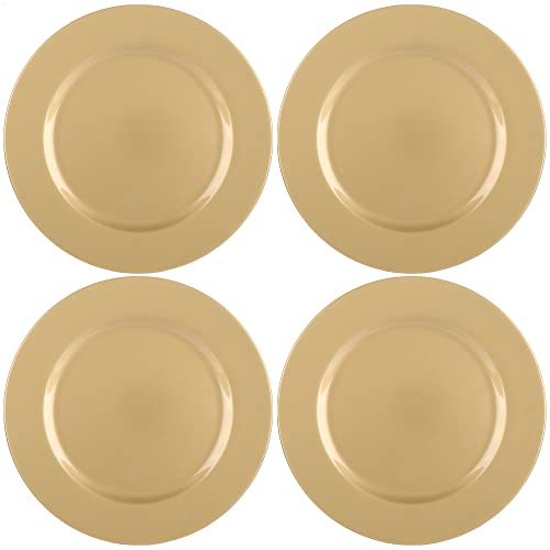 com-four® 4x Platzteller goldfarben glänzend - wiederverwendbare einfarbige Unterteller als Tischdekoration - monochrome Dekoteller für Hochzeit, Familienfeier oder Weihnachten - Ø 32 cm von com-four