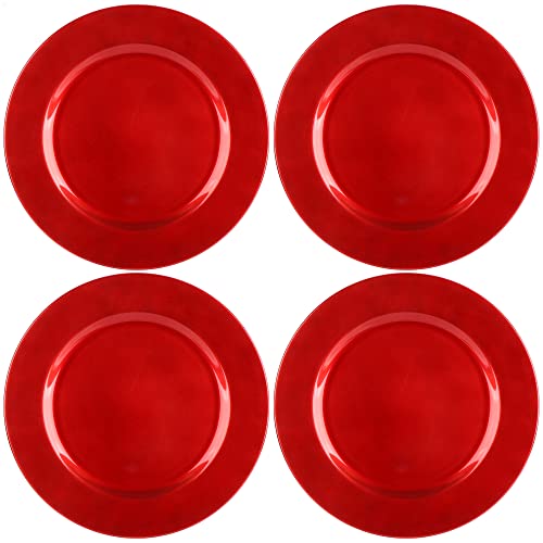 com-four® 4x Platzteller in glänzendem rot - wiederverwendbare einfarbige Unterteller als Tischdekoration - monochrome Dekoteller für Hochzeit, Familienfeier oder Weihnachten - Ø 33 cm von com-four