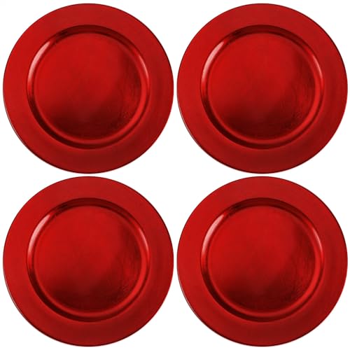 com-four® 4x Platzteller in rot - wiederverwendbare einfarbige Unterteller als Tischdekoration - monochrome Dekoteller für Hochzeit, Familienfeier oder Weihnachten - Ø 32 cm von com-four