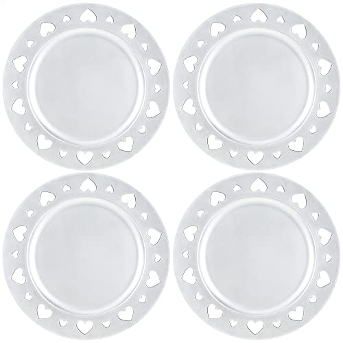 com-four® 4x Platzteller silberfarben glitzernd mit Motivrand - Wiederverwendbare Unterteller - Tischdekoration für Hochzeit und andere Anlässe - Ø 33 cm von com-four