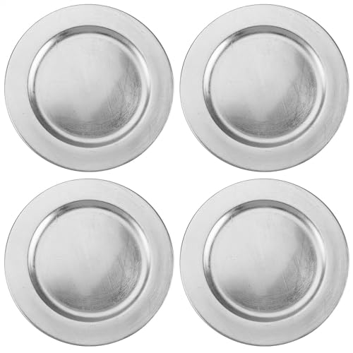 com-four® 4x Platzteller gebürstet - wiederverwendbare Unterteller als Tischdekoration - edle Dekoteller für Hochzeit, Familienfeier oder Weihnachten - Charger Ø 33 cm - Servierplatten von com-four
