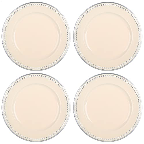 com-four® 4x Platzteller Vintage cremeweiß mit Motivrand - Wiederverwendbare Unterteller - Tischdekoration für Hochzeit und andere Anlässe - Ø 33 cm von com-four