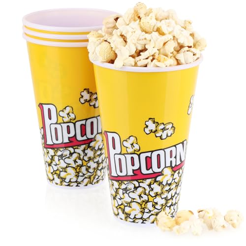 com-four® 4X Popcorn-Eimer - Wiederverwendbare Popcornschüssel - Getränkebecher zum Popcorn - Kleiner Popcorn-Becher für den Filmabend - 1 Liter von com-four