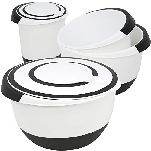 com-four® 4x Rührschüsseln in verschiedenen Größen, rutschfest mit Gummiboden, Ausgießer und rutschfestem Griff 1.2L - 1.7L - 2.7L - 4L (4 Stück - weiß. schwarz) von com-four